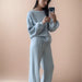 Loose Knitting Suit Women Autumn Winter Round Neck Sweater Wide Leg Pants-Fancey Boutique