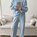 Loose Knitting Suit Women Autumn Winter Round Neck Sweater Wide Leg Pants-Blue-Fancey Boutique