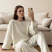 Loose Knitting Suit Women Autumn Winter Round Neck Sweater Wide Leg Pants-Ivory-Fancey Boutique