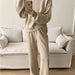 Loose Knitting Suit Women Autumn Winter Round Neck Sweater Wide Leg Pants-Apricot-Fancey Boutique