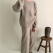 Loose Knitting Suit Women Autumn Winter Round Neck Sweater Wide Leg Pants-Khaki-Fancey Boutique