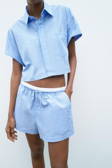 Women Poplin Short Shirt-Fancey Boutique