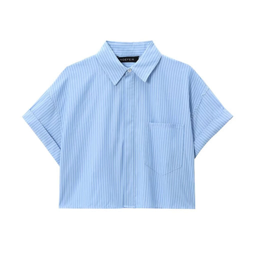 Women Poplin Short Shirt-LightBlue-Fancey Boutique