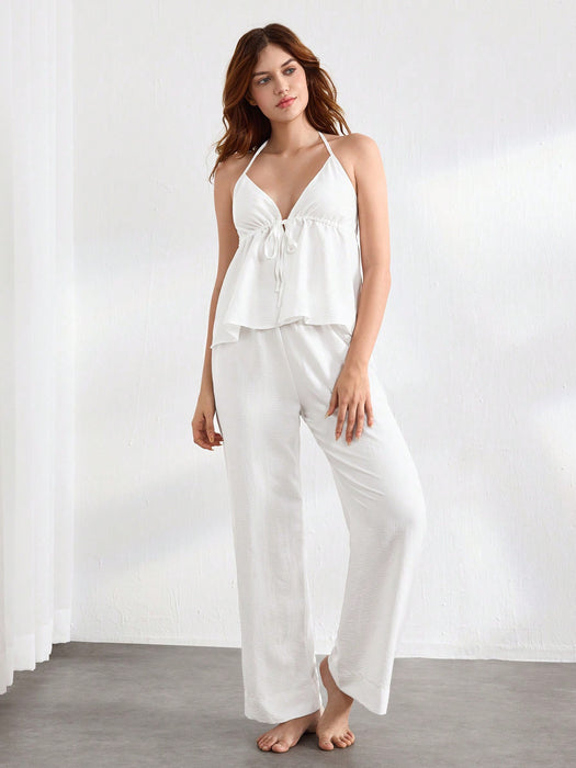Women Clothing Simple Office Homewear Summer Can Be Worn outside Loose Comfortable Two Piece Set for Women-White-Fancey Boutique