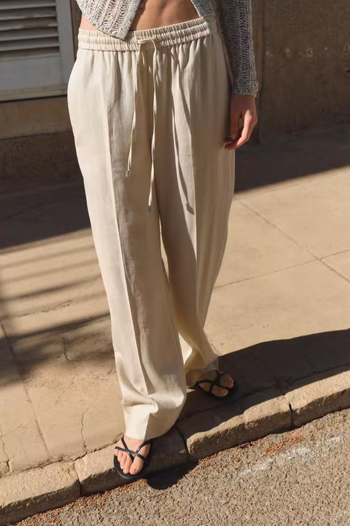 Women All Match Casual Linen Straight Casual Trousers-Fancey Boutique