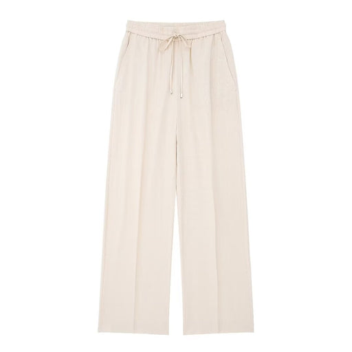 Women All Match Casual Linen Straight Casual Trousers-Ivory-Fancey Boutique