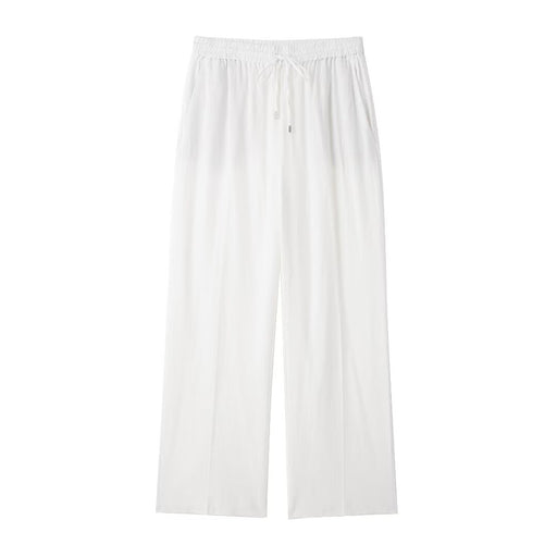 Women All Match Casual Linen Straight Casual Trousers-White-Fancey Boutique