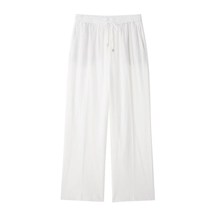 Women All Match Casual Linen Straight Casual Trousers-White-Fancey Boutique