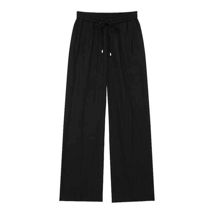 Women All Match Casual Linen Straight Casual Trousers-Black-Fancey Boutique