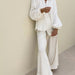 Women Clothing French White Layering Design Long Sleeve Shirt High Waist Straight Wide Leg Pants Suit-Fancey Boutique