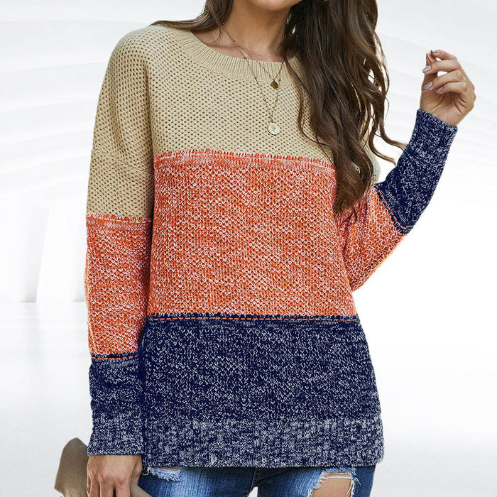 Color-Medium Apricot Orange Purplish Blue-Autumn Winter Round Neck Sweaters Women Clothing Popular Casual Thick Thread Colored Pullover Knitwear-Fancey Boutique