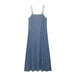 Women Clothing French Washed Denim Sling Dress Summer Loose Youthful Looking A Line Dress-Fancey Boutique