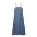 Women Clothing French Washed Denim Sling Dress Summer Loose Youthful Looking A Line Dress-Fancey Boutique