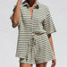 Ladies Summer Fresh Cotton Waffle Striped Shirt Shorts Sets-Fancey Boutique