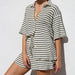 Ladies Summer Fresh Cotton Waffle Striped Shirt Shorts Sets-Fancey Boutique