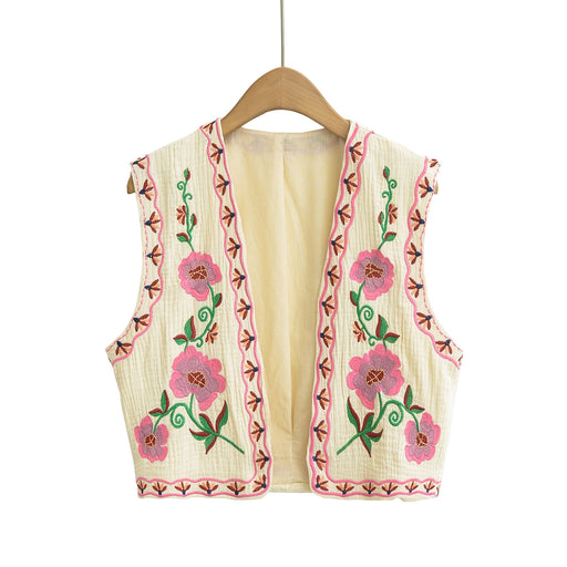 Women Two Color Embroidery Vest Jacket-Fancey Boutique