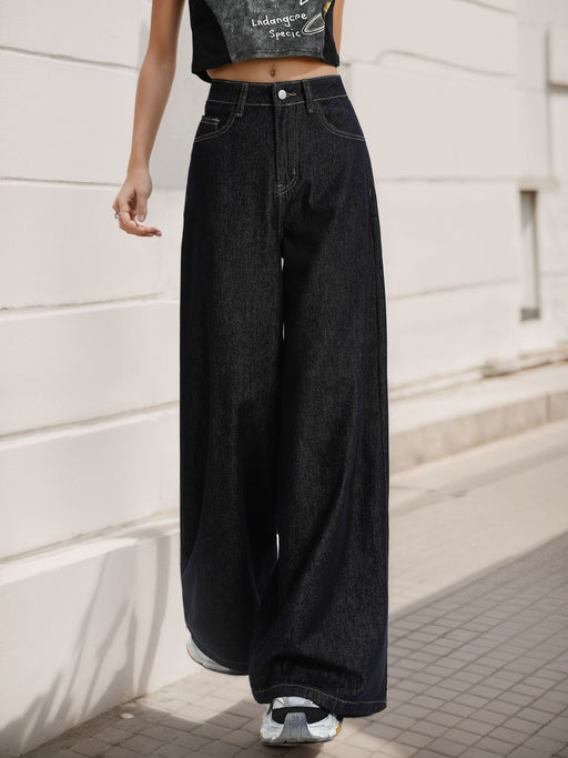 Antique Dark Blue Loose Wide Leg Jeans for Women Summer Draping Lazy Casual Mopping Pants-Fancey Boutique