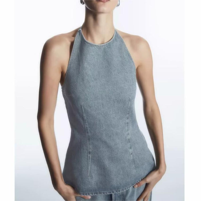 Summer Women Street Neck Sleeveless Denim Top-Fancey Boutique