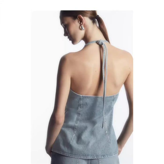 Summer Women Street Neck Sleeveless Denim Top-Fancey Boutique