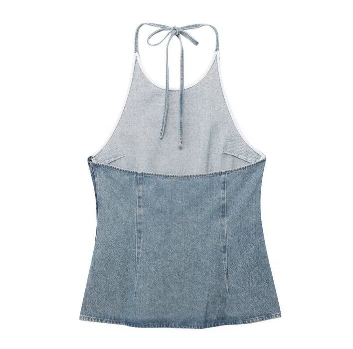 Summer Women Street Neck Sleeveless Denim Top-Fancey Boutique