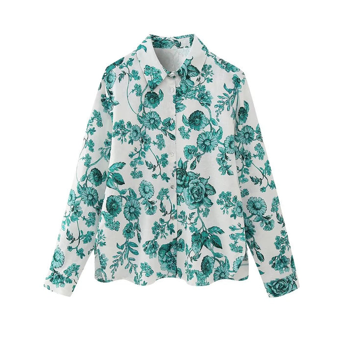 Summer Casual Floral Printed Long Sleeved Shirt-Fancey Boutique