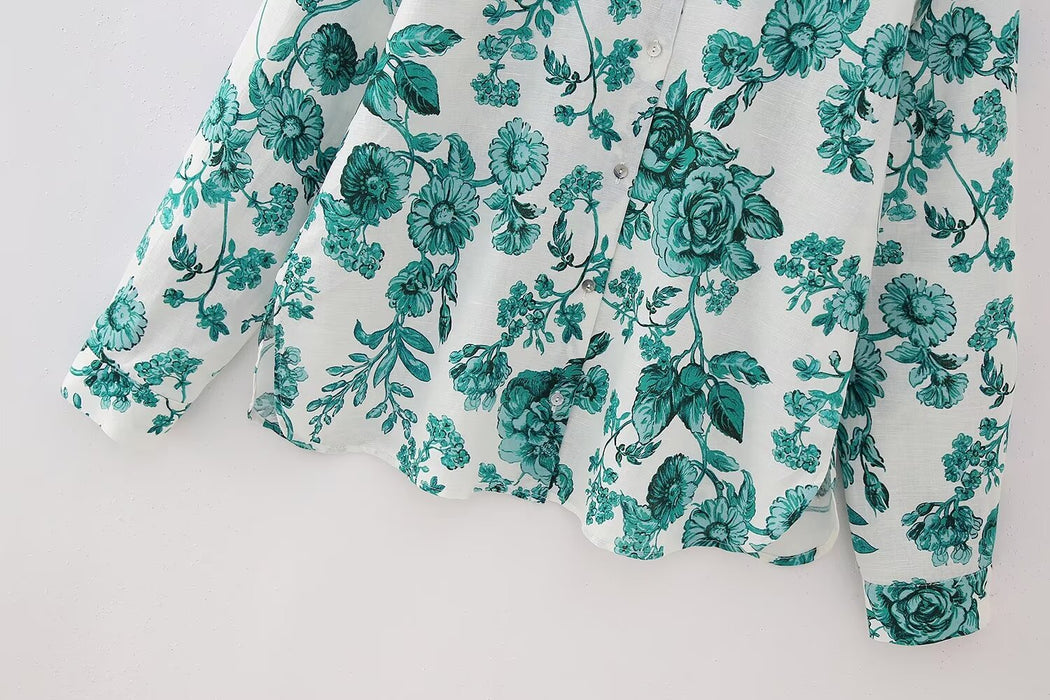 Summer Casual Floral Printed Long Sleeved Shirt-Fancey Boutique