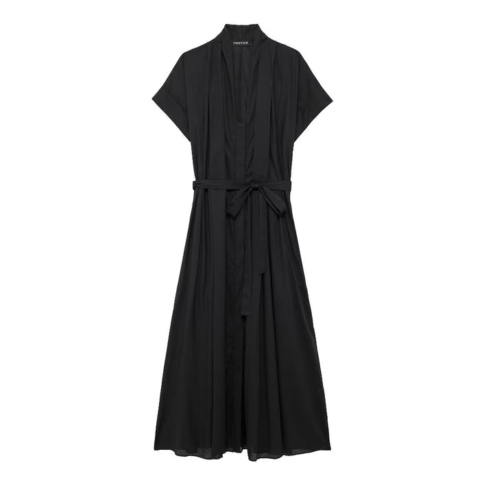 Summer Shirt Series Belt Maxi Dress-Black-Fancey Boutique