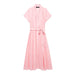 Summer Shirt Series Belt Maxi Dress-Pink-Fancey Boutique