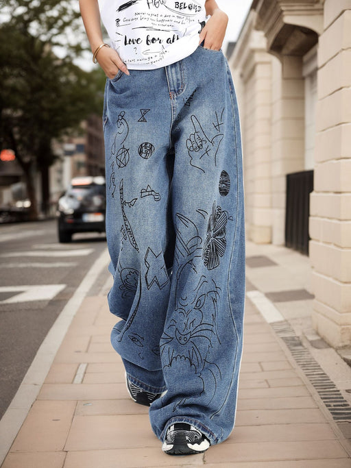 Retro Wide Leg Jeans Loose Street Oversize Vintage Design Wide Leg Mop Pants-Fancey Boutique