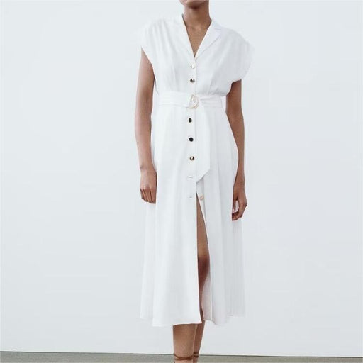 Summer Women Clothing Casual Simple Matching Belt Shirt Dress-Fancey Boutique