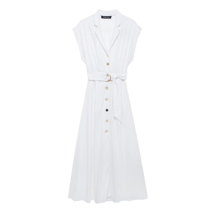 Summer Women Clothing Casual Simple Matching Belt Shirt Dress-Fancey Boutique