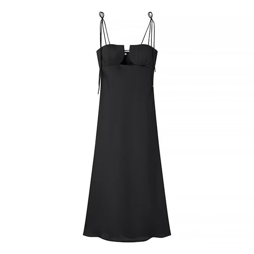 Solid Color Sling Dress Backless High Waist Slim Fit Maxi Dress Party Dress-Black-Fancey Boutique