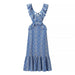 Women Heavy Industry Cotton Embroidery Laminated Decoration Midi Dress Sexy Backless Lace Up Dress-Blue-Fancey Boutique