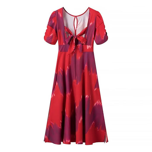 Summer Women Bubble Sleeve Bow Loose Dress Women-Red-Fancey Boutique