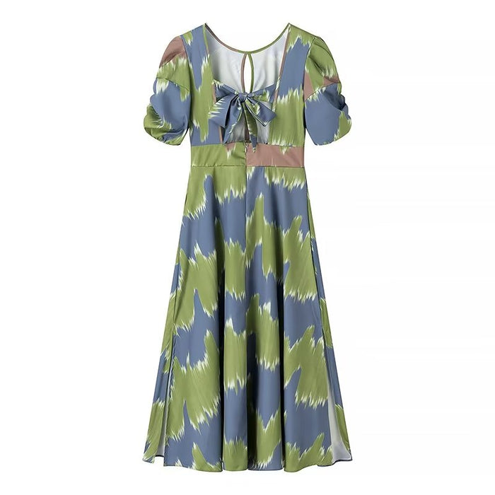 Summer Women Bubble Sleeve Bow Loose Dress Women-Green-Fancey Boutique