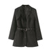 Elegant Belt Slim Fit Collar Mid Length Blazer-Fancey Boutique