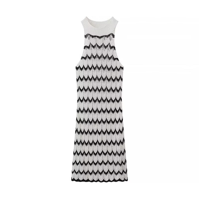 Women Clothing Summer Elegant Slightly Mature Striped Halter Knitted Dress-Fancey Boutique