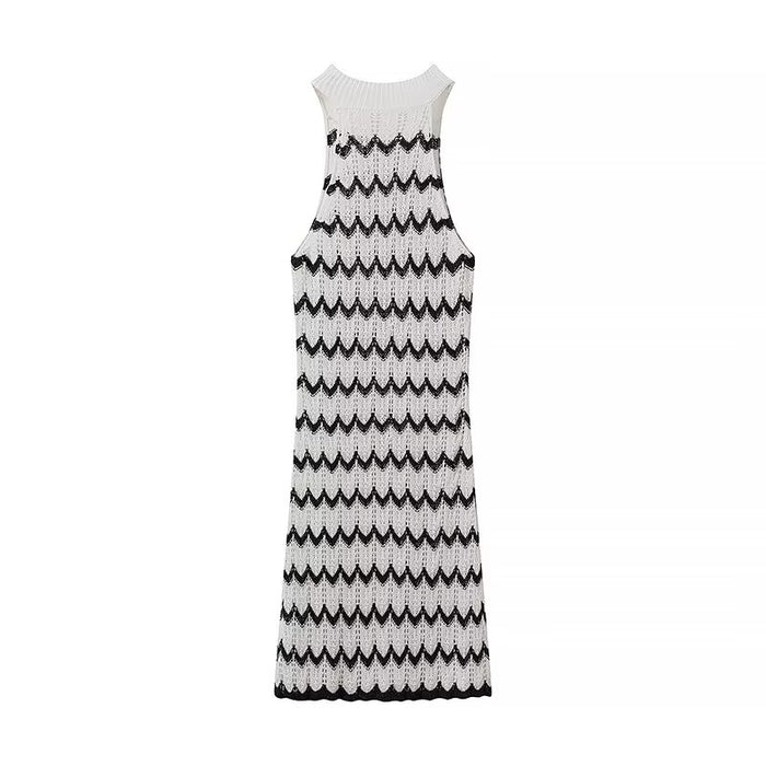 Women Clothing Summer Elegant Slightly Mature Striped Halter Knitted Dress-Fancey Boutique