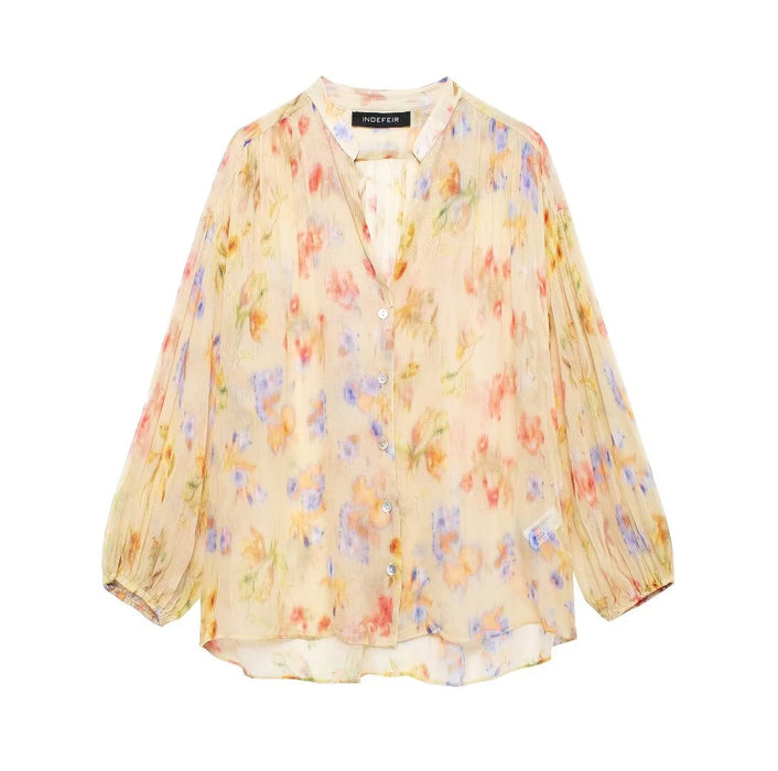 Summer Women Street Fluffy Printed Long Sleeved Shirt-Fancey Boutique