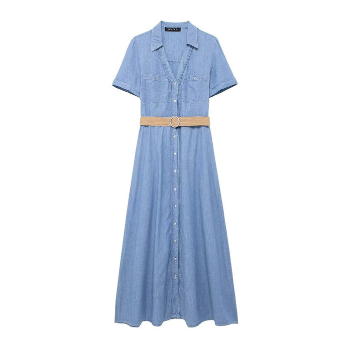 Summer Women Clothing With Belt Shirt Midi Dress Women-Fancey Boutique