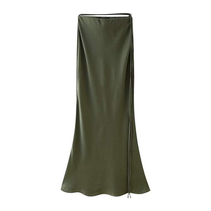 Summer Women Clothing Solid Color Silk Satin Texture Long Fishtail Skirt-Green-Fancey Boutique