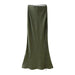 Summer Women Clothing Solid Color Silk Satin Texture Long Fishtail Skirt-Green-Fancey Boutique