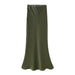 Summer Women Clothing Solid Color Silk Satin Texture Long Fishtail Skirt-Fancey Boutique