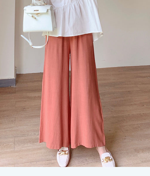 Spring Summer Women Wide Leg Pants Elastic Waist Linen Cotton Straight Flare Pants Trousers for Women-nacarat-Fancey Boutique