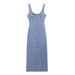 Summer Women Casual Decorated Row Button Denim Midi Dress-Fancey Boutique