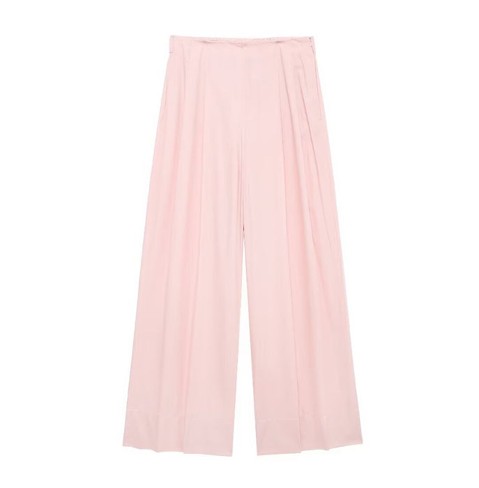 Early Autumn Women Clothing Bowknot Decoration Poplin Top Wide Leg Casual Pants-Pink Pants-Fancey Boutique