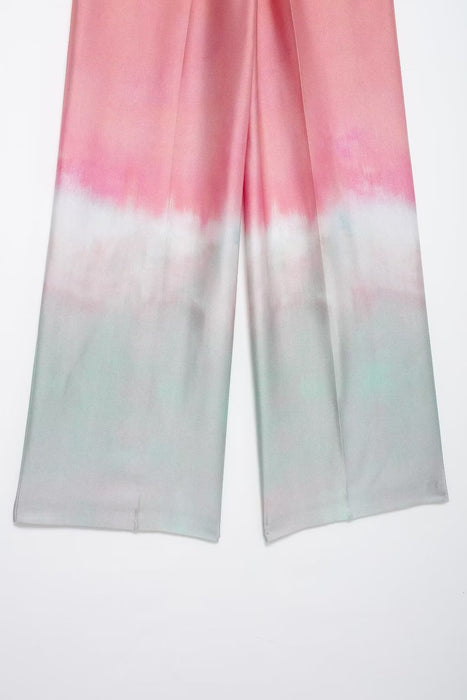 Long Sleeve Collared Tie Dye Printed Shirt High Waist Wide Leg Trousers-Fancey Boutique