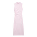 Autumn Pleated Decoration Slim Sleeveless Midi Dress-Pink-1-Fancey Boutique