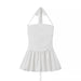 Women Elegant Ballet Solid Color Halter Fitted Waist Backless French Pettiskirt Waist A Line Dress-White-Fancey Boutique