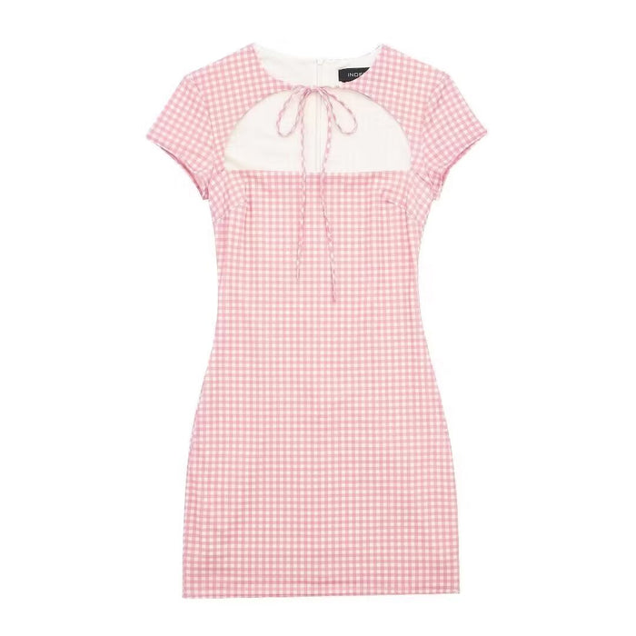 Spring Summer Women Clothing Pattern Bowknot Decoration Slim Fit Dress-Pink-Fancey Boutique